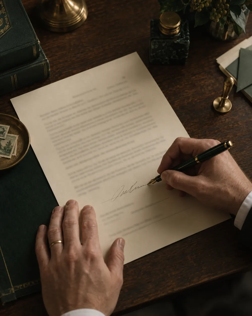 Hand signing a sworn affidavit with a fountain pen before a Dallas notary
